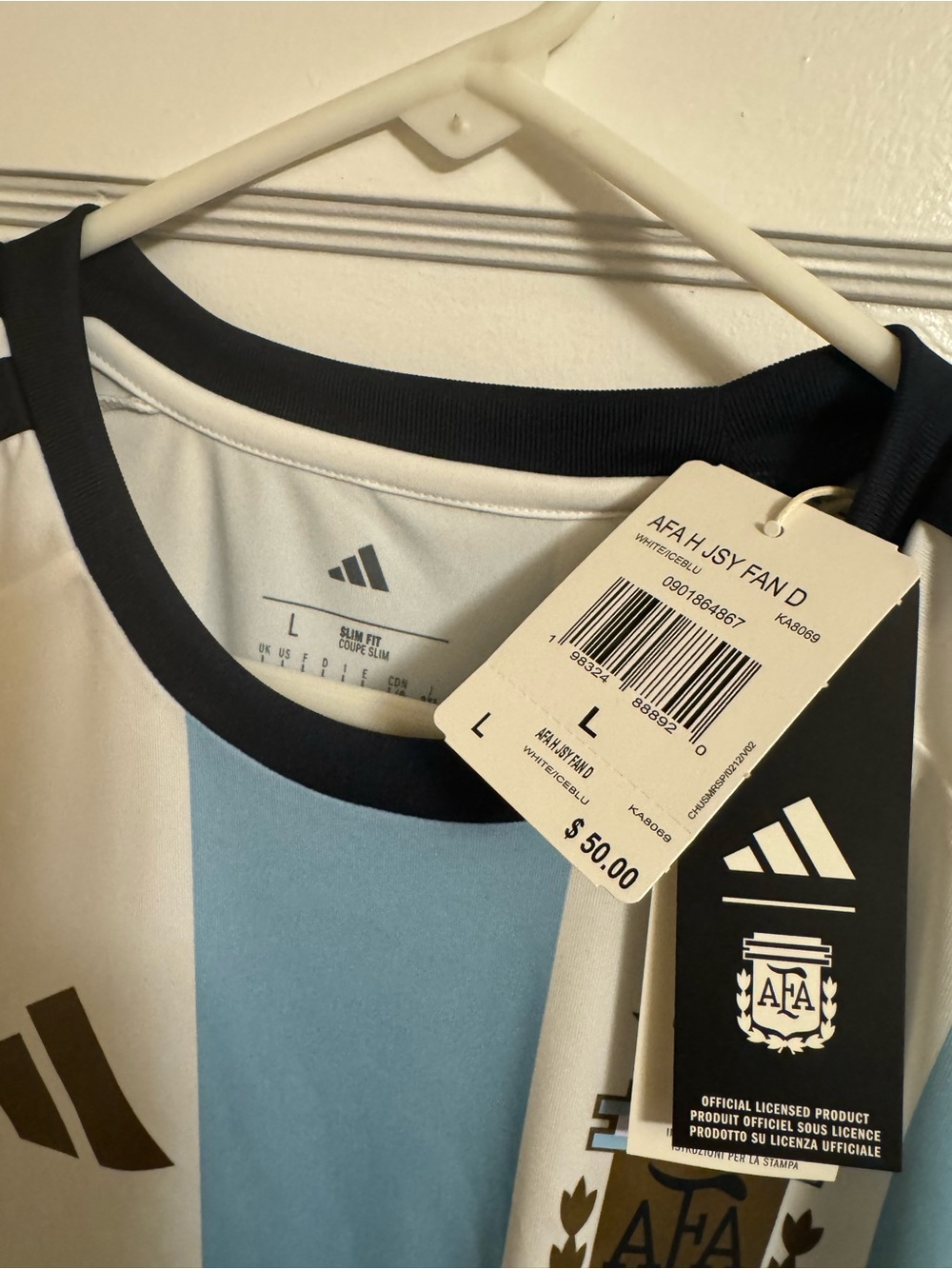 adidas Men's Argentina Football Jersey - White & Light Blue